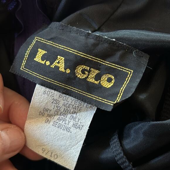 LA Glo Vintage 90s Cocktail Medium Prom Glam Rock Lace Sequins Sweetheart Purple - Picture 10 of 13